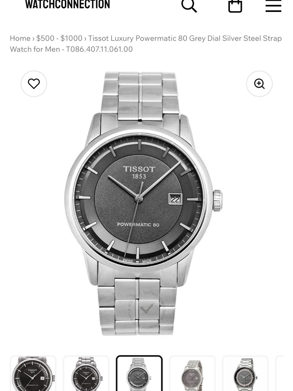 Tissot Men’s Stainless Steel Watch with Grey Dial